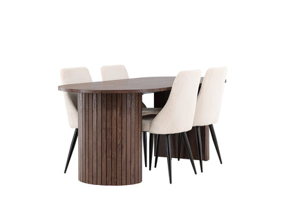 Venture Home Härön & Leone Ovala Matbord 200 x 90 Mocca + Matstolar 2-pack Beige