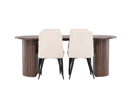 Venture Home Härön & Leone Ovala Matbord 200 x 90 Mocca + Matstolar 2-pack Beige