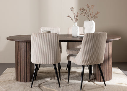 Venture Home Härön & Leone Ovala Matbord 200 x 90 Mocca + Matstolar 2-pack Beige