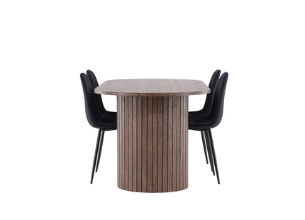 Venture Home Polar & Härön Matstolar 2-pack Svart + Ovala Matbord 200 x 90 Mocca