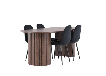 Venture Home Polar & Härön Matstolar 2-pack Svart + Ovala Matbord 200 x 90 Mocca