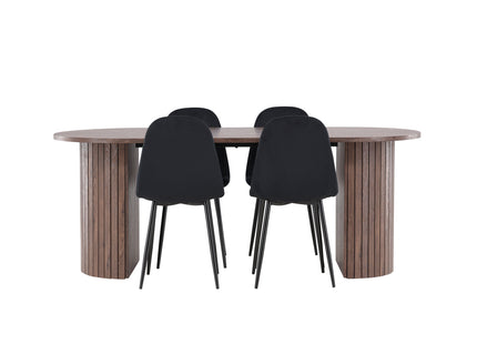 Venture Home Polar & Härön Matstolar 2-pack Svart + Ovala Matbord 200 x 90 Mocca