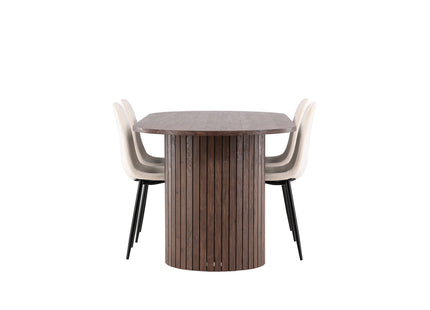 Venture Home Polar & Härön Matstolar 2-pack Beige + Ovala Matbord 200 x 90 Mocca