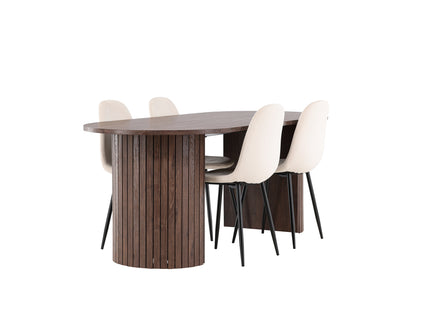 Venture Home Polar & Härön Matstolar 2-pack Beige + Ovala Matbord 200 x 90 Mocca