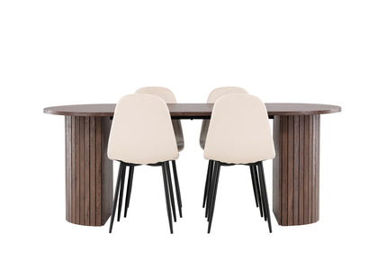 Venture Home Polar & Härön Matstolar 2-pack Beige + Ovala Matbord 200 x 90 Mocca