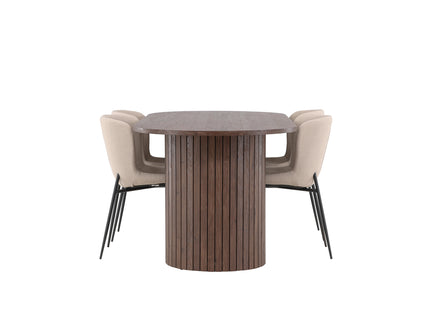 Venture Home Modesto & Härön Matstolar 2-pack Beige + Ovala Matbord 200 x 90 Mocca