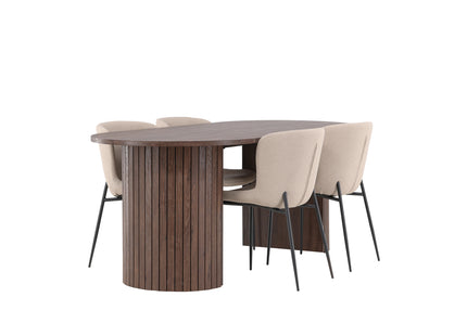 Venture Home Modesto & Härön Matstolar 2-pack Beige + Ovala Matbord 200 x 90 Mocca
