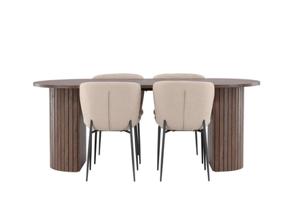 Venture Home Modesto & Härön Matstolar 2-pack Beige + Ovala Matbord 200 x 90 Mocca