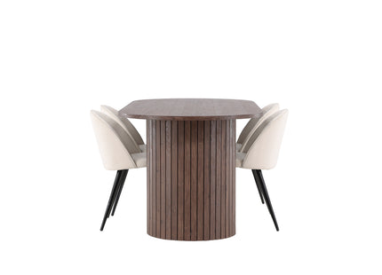 Venture Home Velvet & Härön Matstolar 2-pack Beige + Ovala Matbord 200 x 90 Mocca