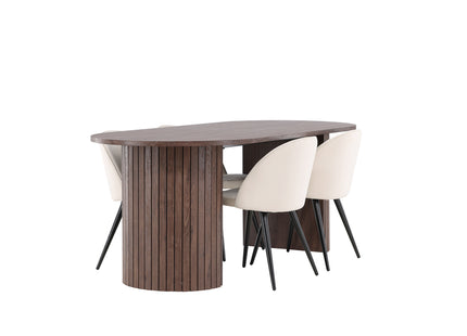Venture Home Velvet & Härön Matstolar 2-pack Beige + Ovala Matbord 200 x 90 Mocca
