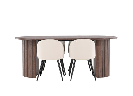 Venture Home Velvet & Härön Matstolar 2-pack Beige + Ovala Matbord 200 x 90 Mocca