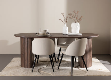 Venture Home Velvet & Härön Matstolar 2-pack Beige + Ovala Matbord 200 x 90 Mocca
