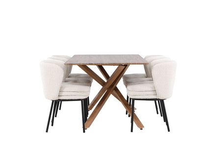 Venture Home Agnes & Piazza Matstolar 2-pack Vit + Rektangulära Matbord 180 x 90 Mocca