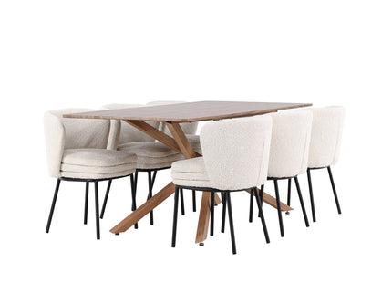 Venture Home Agnes & Piazza Matstolar 2-pack Vit + Rektangulära Matbord 180 x 90 Mocca