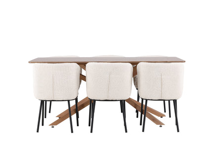 Venture Home Agnes & Piazza Matstolar 2-pack Vit + Rektangulära Matbord 180 x 90 Mocca