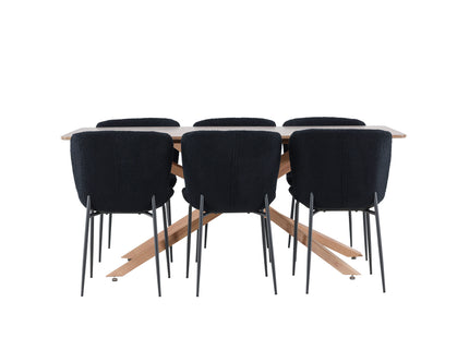 Venture Home Piazza & Modesto Rektangulära Matbord 180 x 90 Mocca + Matstolar 2-pack Svart