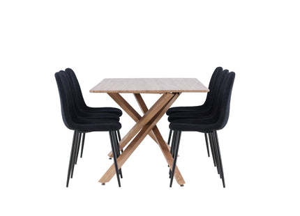 Venture Home Polar & Piazza Matstolar 2-pack Svart + Rektangulära Matbord 180 x 90 Mocca