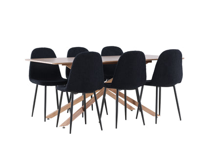 Venture Home Polar & Piazza Matstolar 2-pack Svart + Rektangulära Matbord 180 x 90 Mocca