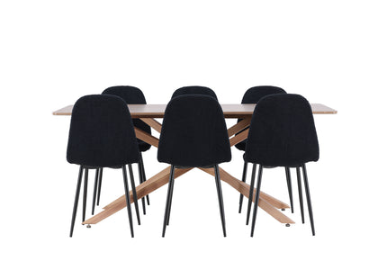 Venture Home Polar & Piazza Matstolar 2-pack Svart + Rektangulära Matbord 180 x 90 Mocca