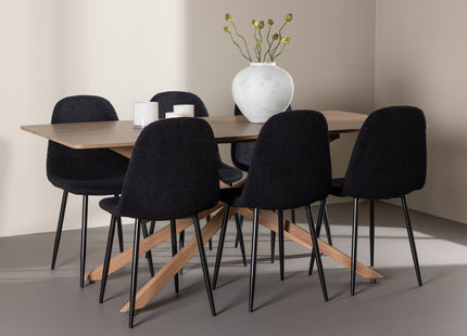 Venture Home Polar & Piazza Matstolar 2-pack Svart + Rektangulära Matbord 180 x 90 Mocca