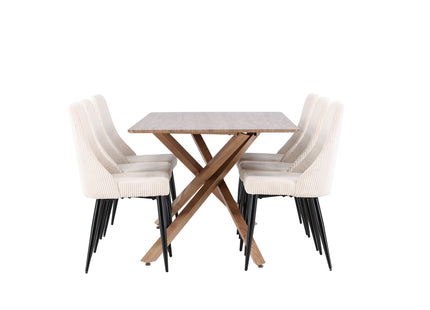 Venture Home Leone & Piazza Matstolar 2-pack Beige + Rektangulära Matbord 180 x 90 Mocca