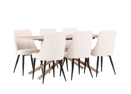 Venture Home Leone & Piazza Matstolar 2-pack Beige + Rektangulära Matbord 180 x 90 Mocca