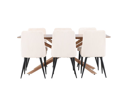 Venture Home Leone & Piazza Matstolar 2-pack Beige + Rektangulära Matbord 180 x 90 Mocca