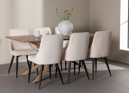 Venture Home Leone & Piazza Matstolar 2-pack Beige + Rektangulära Matbord 180 x 90 Mocca
