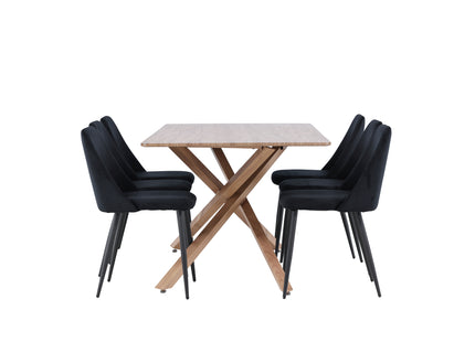 Venture Home Night & Piazza Matstolar 2-pack Svart + Rektangulära Matbord 180 x 90 Mocca