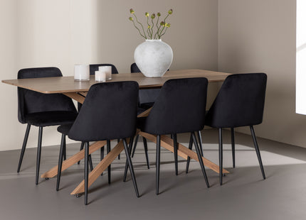 Venture Home Night & Piazza Matstolar 2-pack Svart + Rektangulära Matbord 180 x 90 Mocca