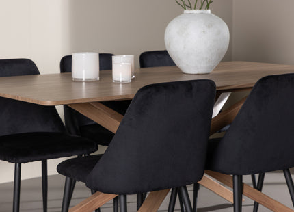 Venture Home Night & Piazza Matstolar 2-pack Svart + Rektangulära Matbord 180 x 90 Mocca