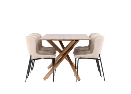 Venture Home Modesto & Piazza Matstolar 2-pack Beige + Rektangulära Matbord 180 x 90 Mocca