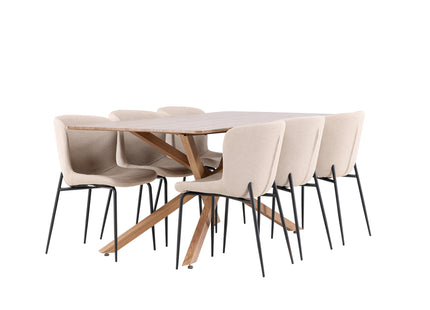 Venture Home Modesto & Piazza Matstolar 2-pack Beige + Rektangulära Matbord 180 x 90 Mocca