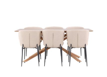 Venture Home Modesto & Piazza Matstolar 2-pack Beige + Rektangulära Matbord 180 x 90 Mocca