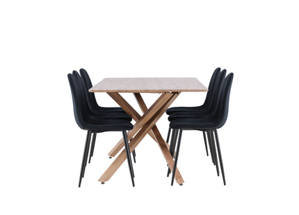 Venture Home Polar & Piazza Matstolar 2-pack Svart + Rektangulära Matbord 180 x 90 Mocca
