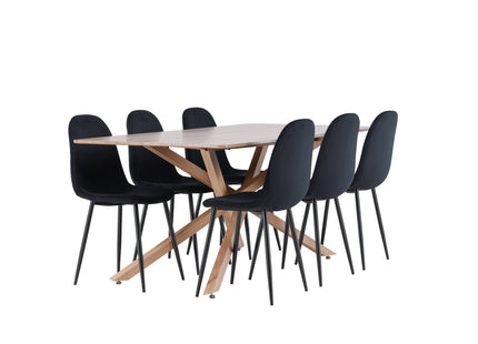 Venture Home Polar & Piazza Matstolar 2-pack Svart + Rektangulära Matbord 180 x 90 Mocca