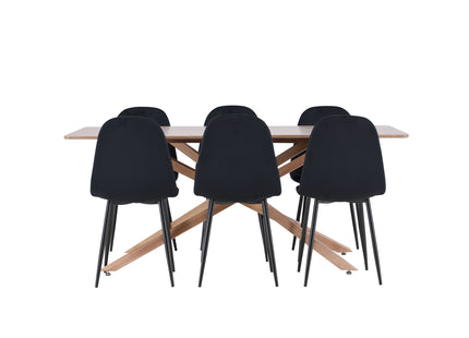 Venture Home Polar & Piazza Matstolar 2-pack Svart + Rektangulära Matbord 180 x 90 Mocca