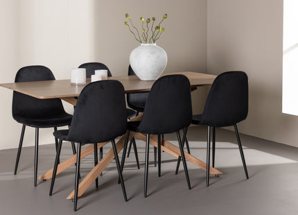 Venture Home Polar & Piazza Matstolar 2-pack Svart + Rektangulära Matbord 180 x 90 Mocca