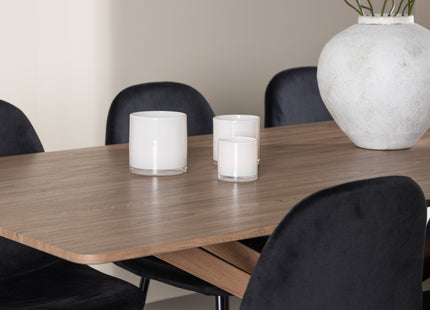 Venture Home Polar & Piazza Matstolar 2-pack Svart + Rektangulära Matbord 180 x 90 Mocca