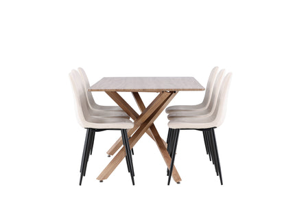 Venture Home Polar & Piazza Matstolar 2-pack Beige + Rektangulära Matbord 180 x 90 Mocca