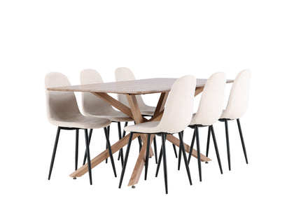 Venture Home Polar & Piazza Matstolar 2-pack Beige + Rektangulära Matbord 180 x 90 Mocca