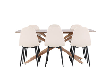 Venture Home Polar & Piazza Matstolar 2-pack Beige + Rektangulära Matbord 180 x 90 Mocca