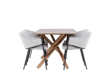 Venture Home Evelina & Piazza Matstolar 2-pack Grå + Rektangulära Matbord 180 x 90 Mocca