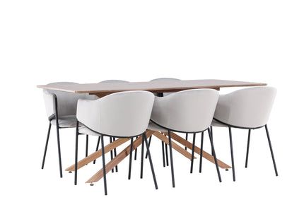 Venture Home Evelina & Piazza Matstolar 2-pack Grå + Rektangulära Matbord 180 x 90 Mocca