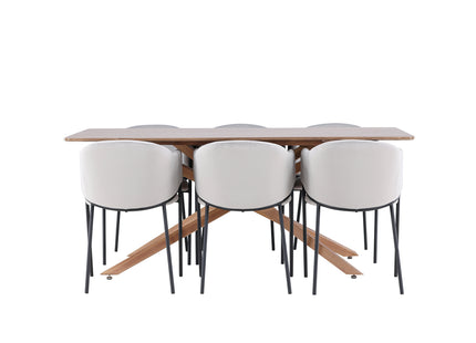 Venture Home Evelina & Piazza Matstolar 2-pack Grå + Rektangulära Matbord 180 x 90 Mocca