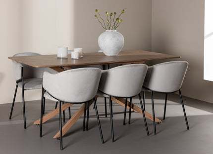 Venture Home Evelina & Piazza Matstolar 2-pack Grå + Rektangulära Matbord 180 x 90 Mocca