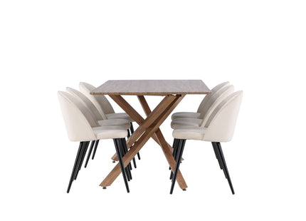 Venture Home Velvet & Piazza Matstolar 2-pack Beige + Rektangulära Matbord 180 x 90 Mocca