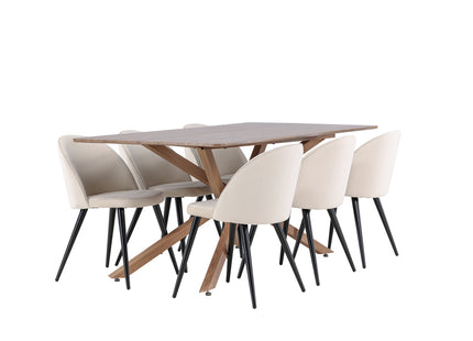 Venture Home Velvet & Piazza Matstolar 2-pack Beige + Rektangulära Matbord 180 x 90 Mocca