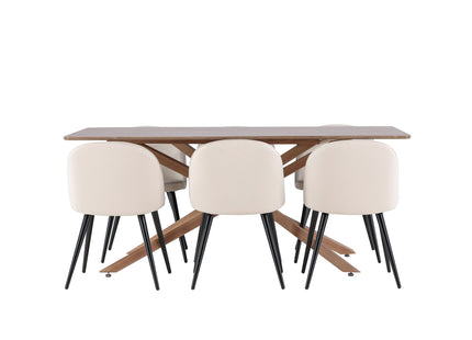 Venture Home Velvet & Piazza Matstolar 2-pack Beige + Rektangulära Matbord 180 x 90 Mocca