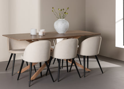 Venture Home Velvet & Piazza Matstolar 2-pack Beige + Rektangulära Matbord 180 x 90 Mocca